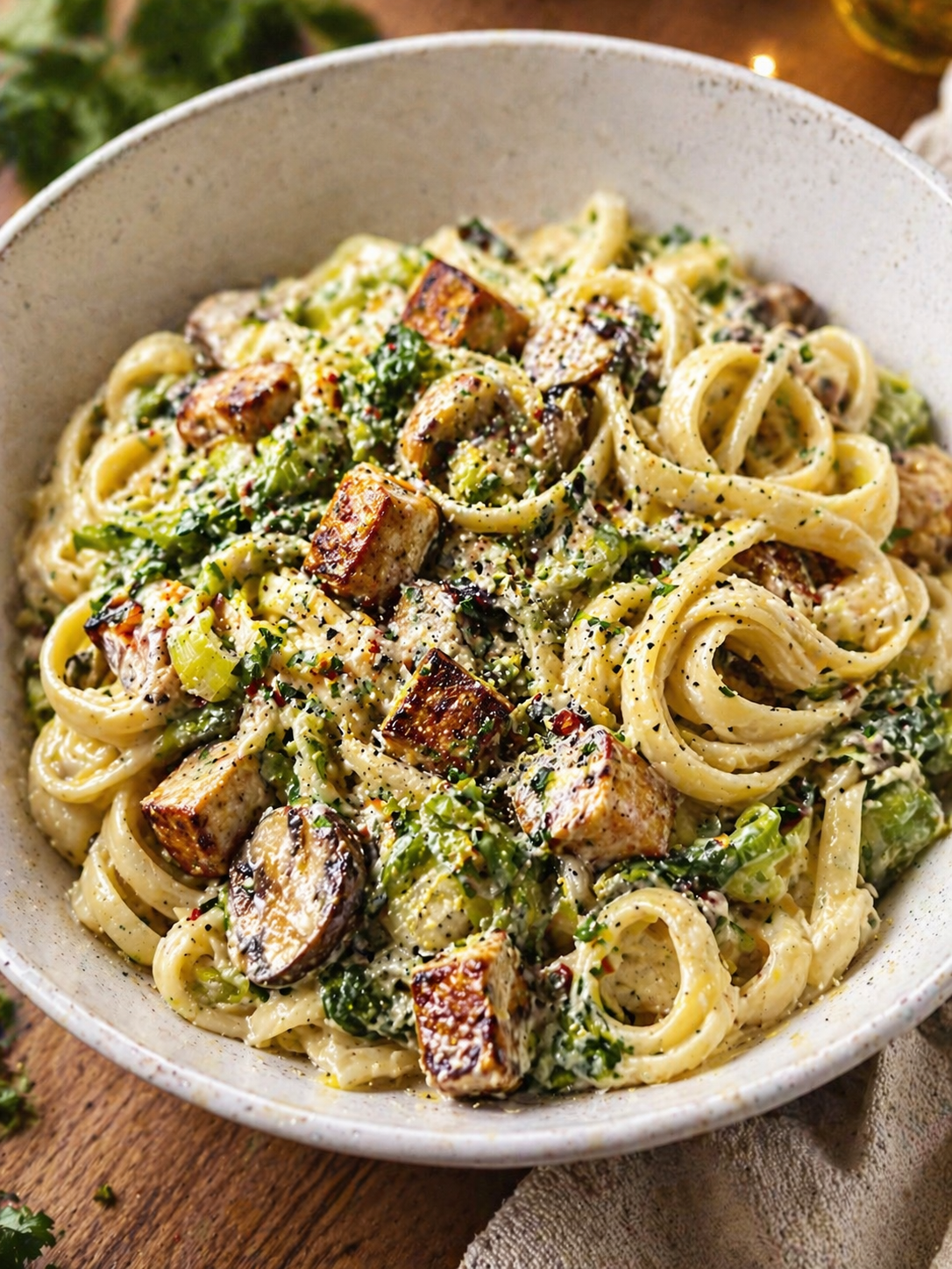 Linguine au tofu fumé